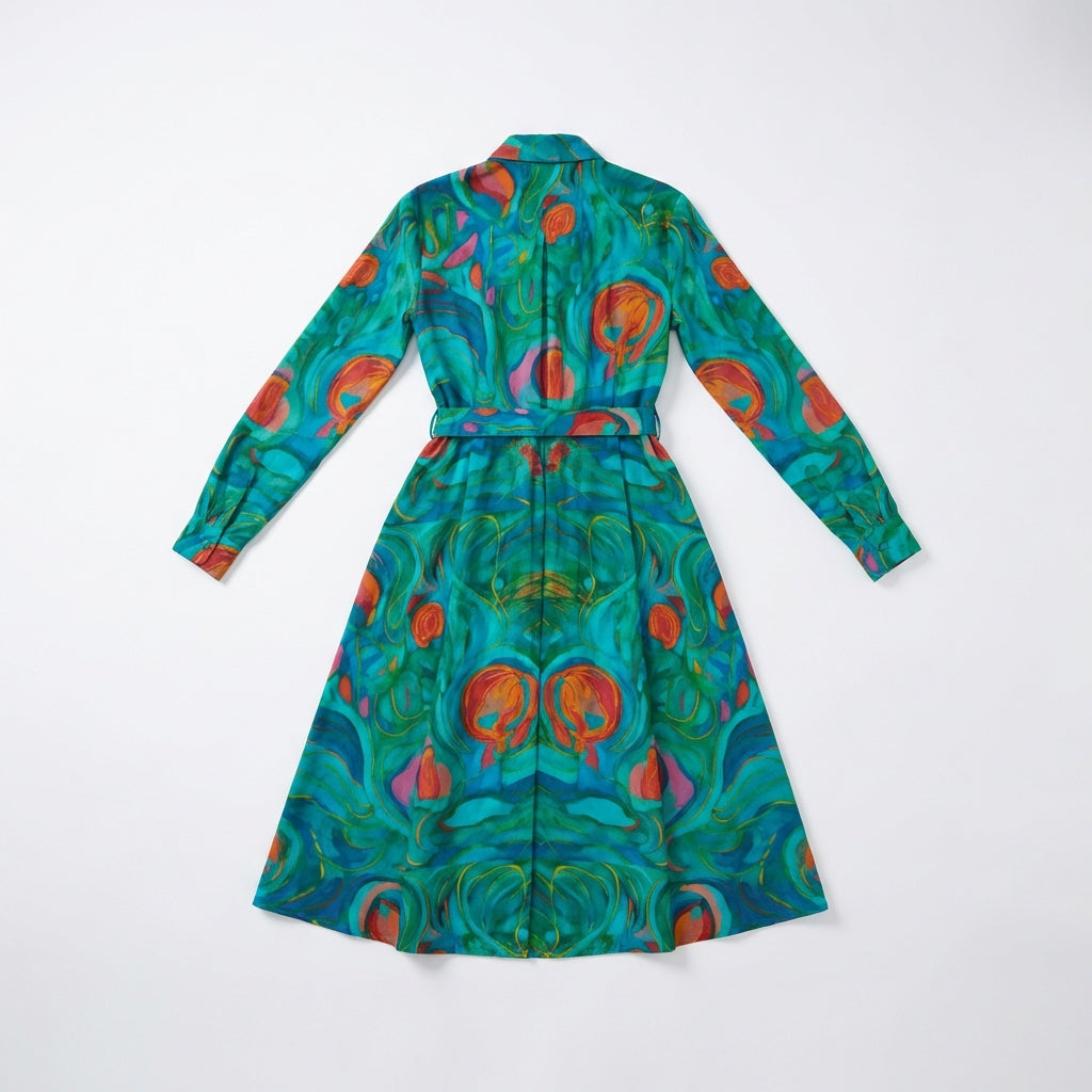 Button Front Shirt Dress Floral Swamp in Lightweight Cotton Poplin