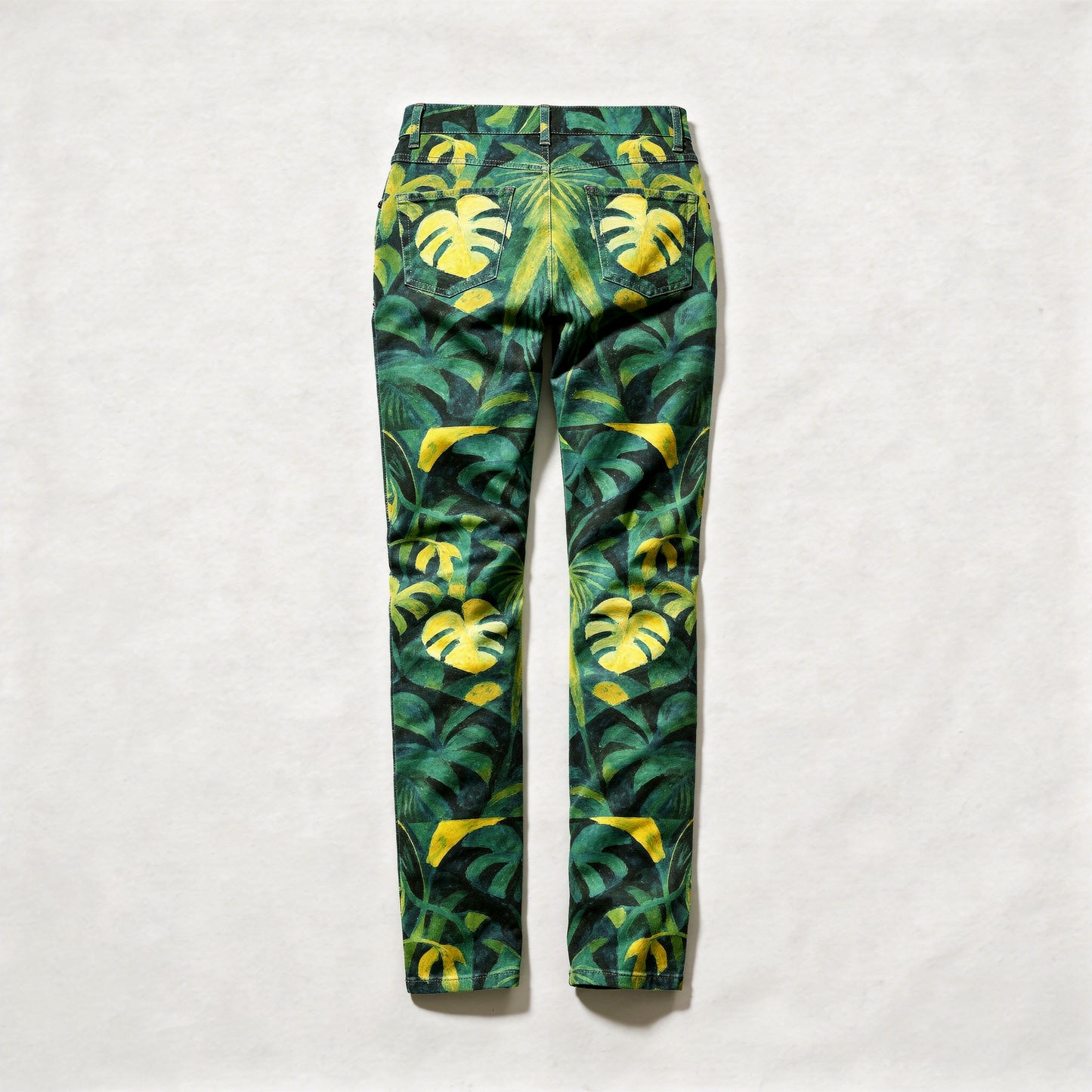 Skinny Jeans Green Leaves - Slim Jeans in Heavyweight Stretch Cotton Denim