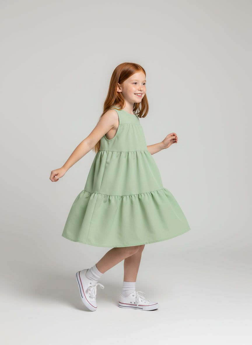 Ruffle Dress without Lining in Pima Cotton Poplin