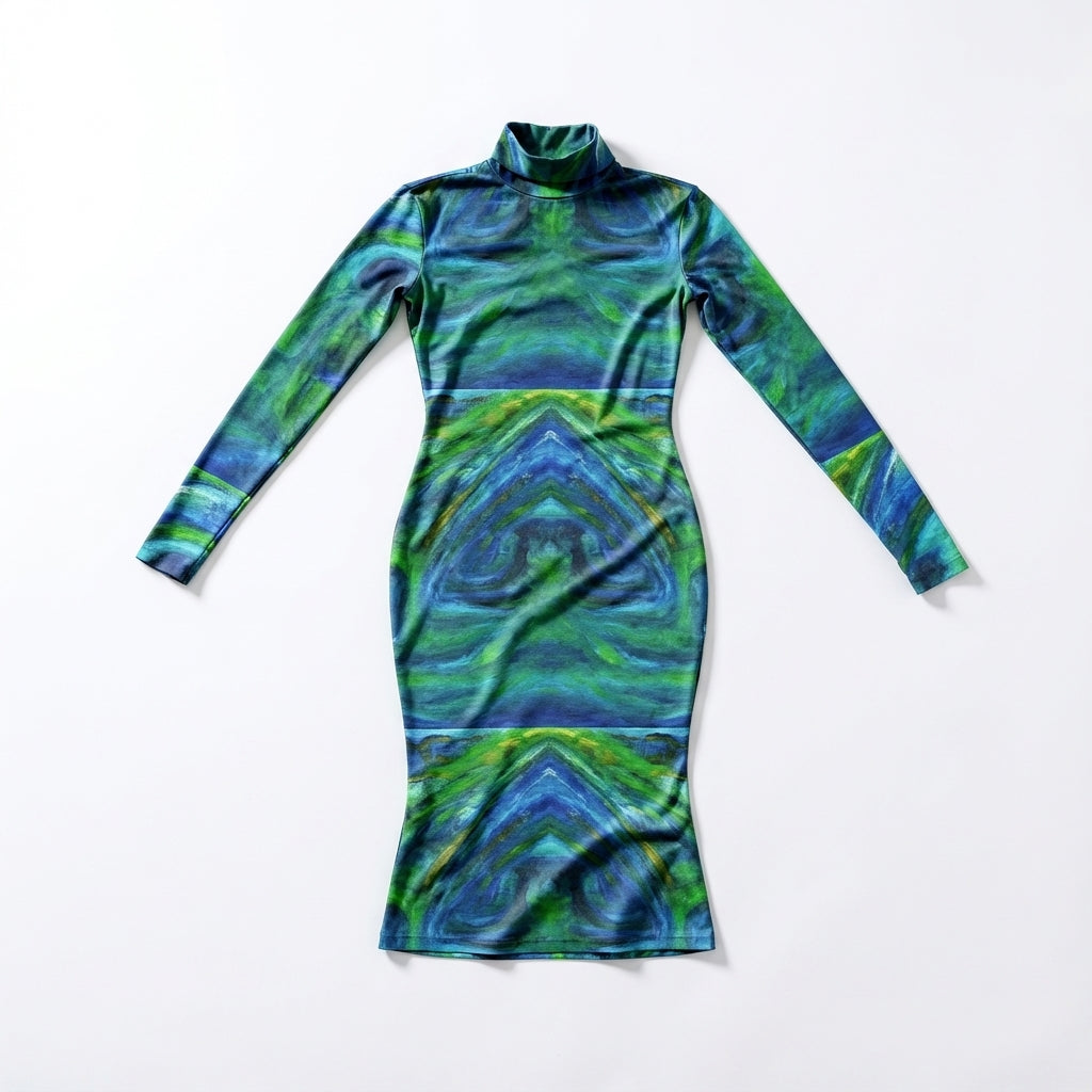 Sarong Maxi Turtleneck Body Con Dress Blue Moon