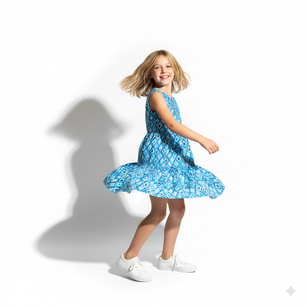 Aqua Argyle Ruffle Dress