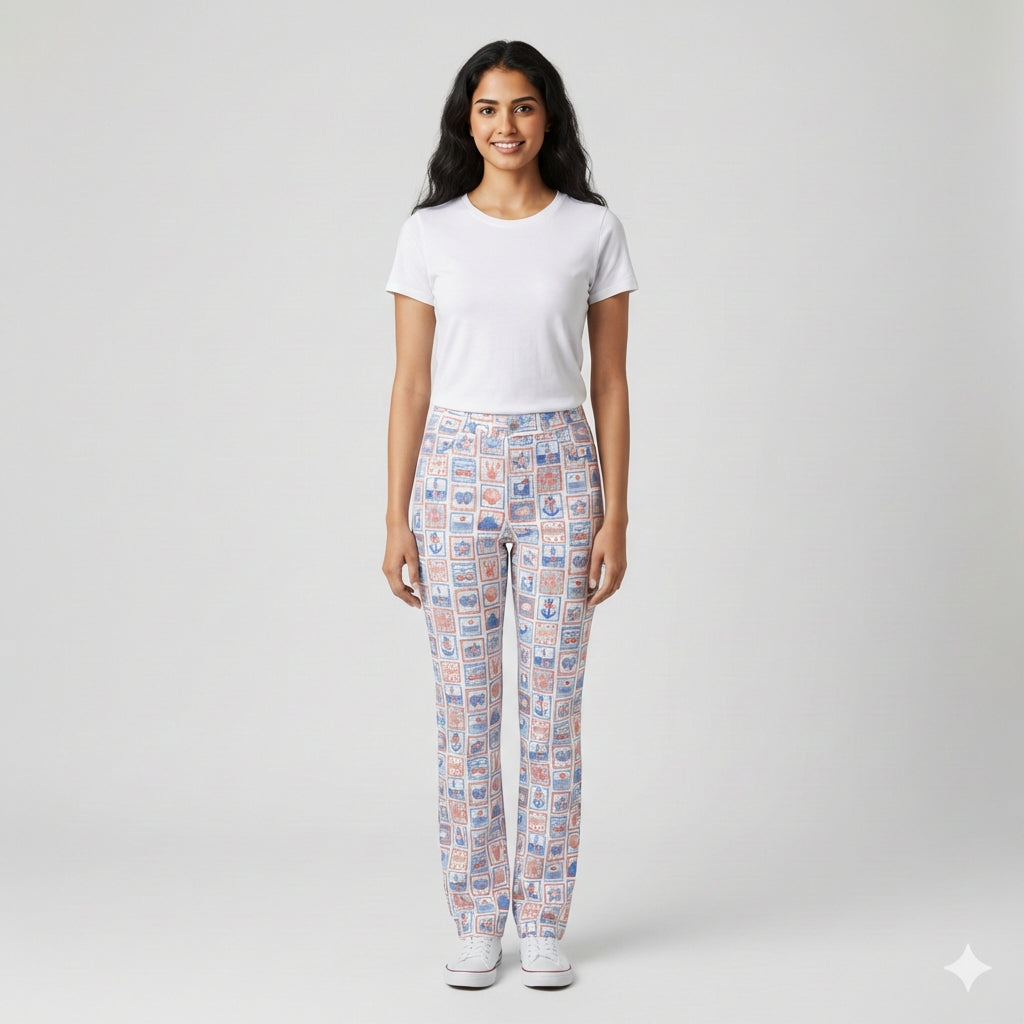 Slim Jeans in Nautical Print Heavyweight Stretch Denim