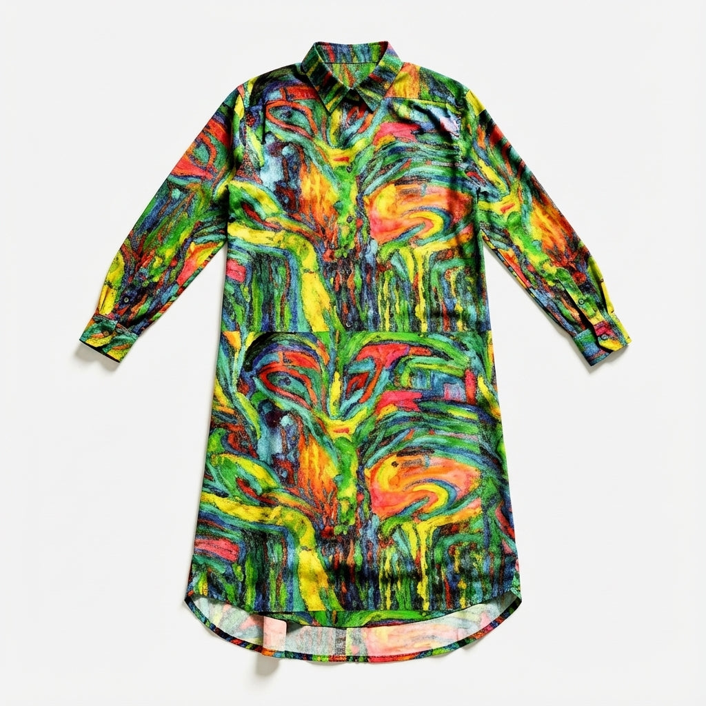 Long Sleeve Shirt Dress Green Jungle