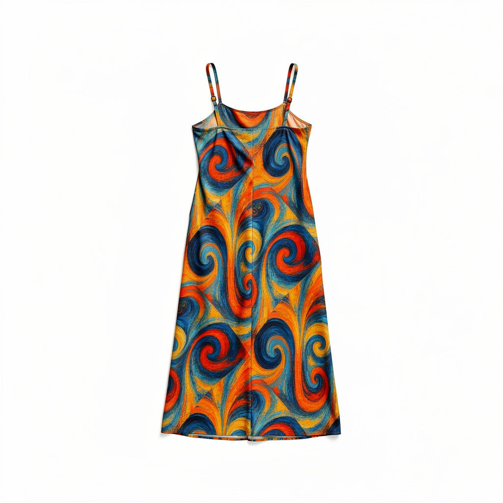 Bias Slip Dress Orange Swirls