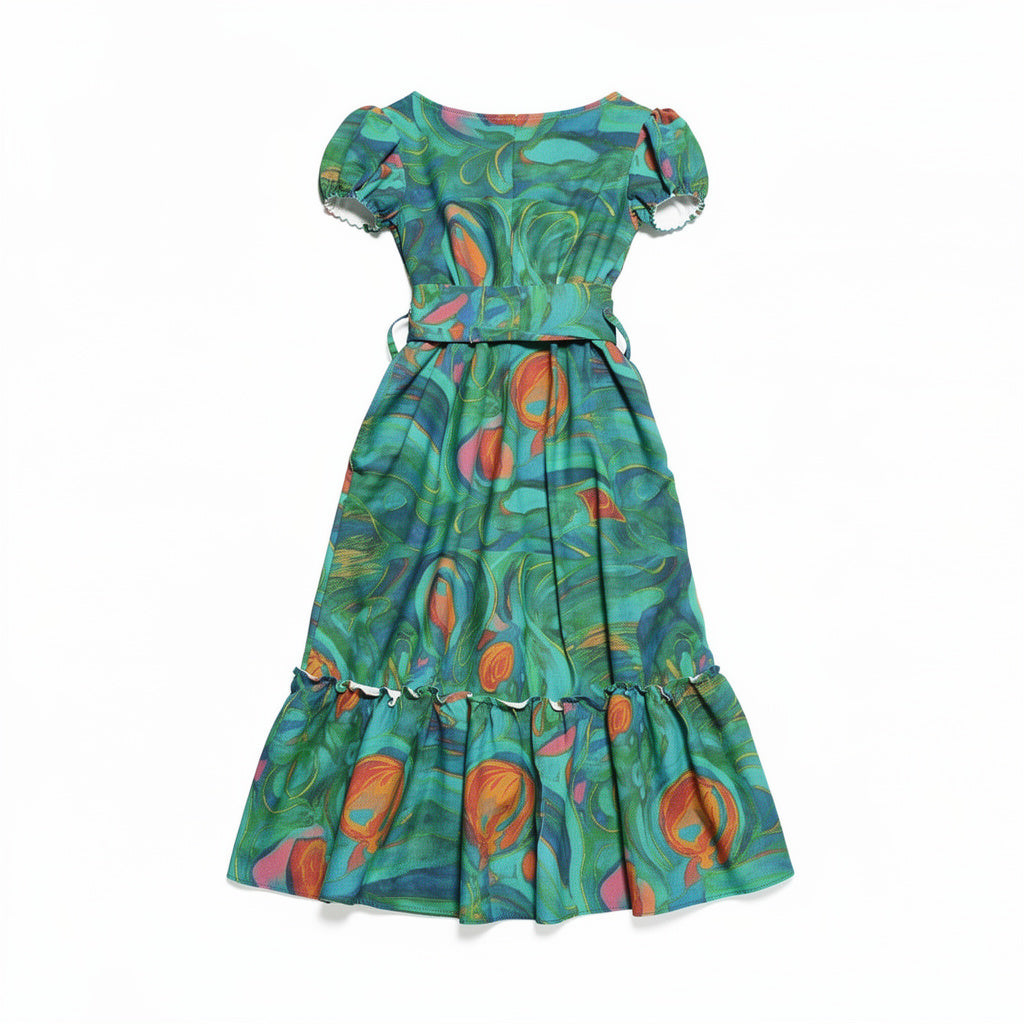 Ruffle Hem Dress Floral Swamp
