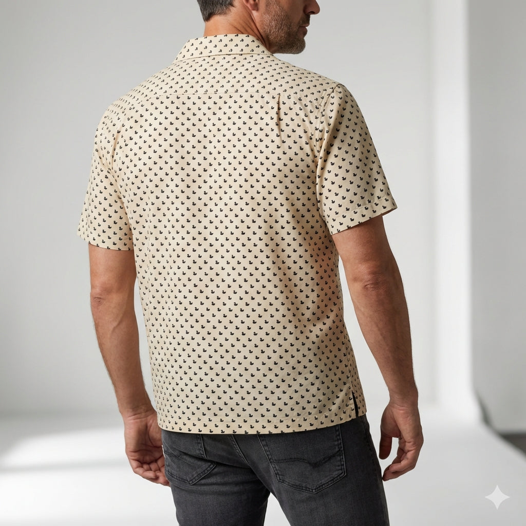 Revere Collar Short Sleeve Shirt – Lightweight Cotton Poplin