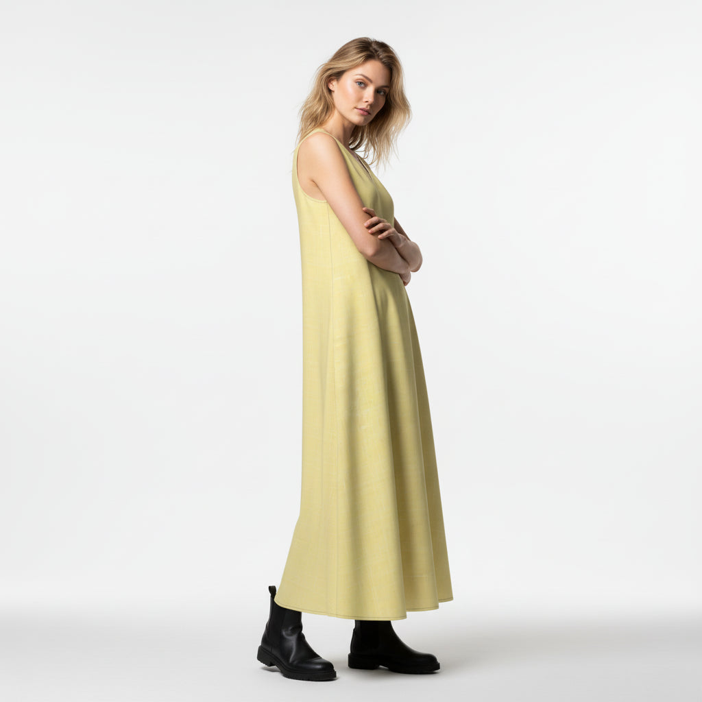 V-Neck A-Line Dress in Lightweight Cotton Poplin