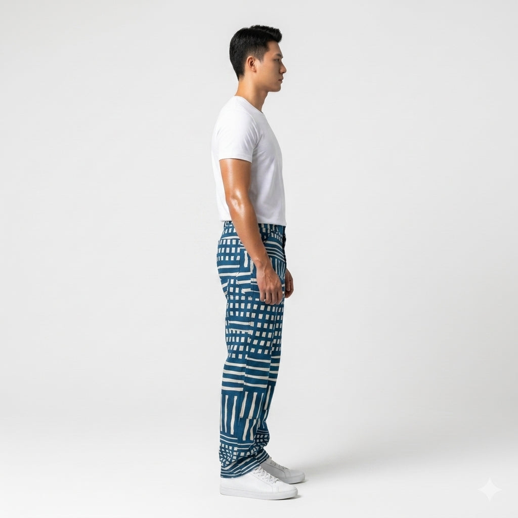 Everywhere Indigo Check Unisex Carpenter Pants