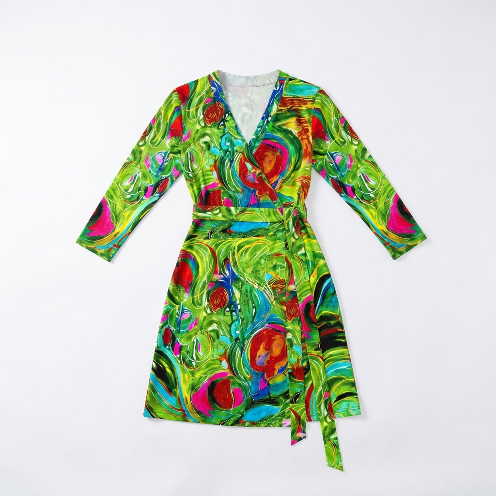 Wrap Dress Pink Water Lilies – Traditional Jersey Wrap Dress