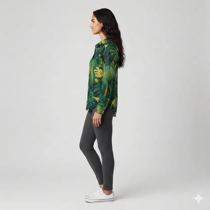 Button Front Shirt Green Leaves