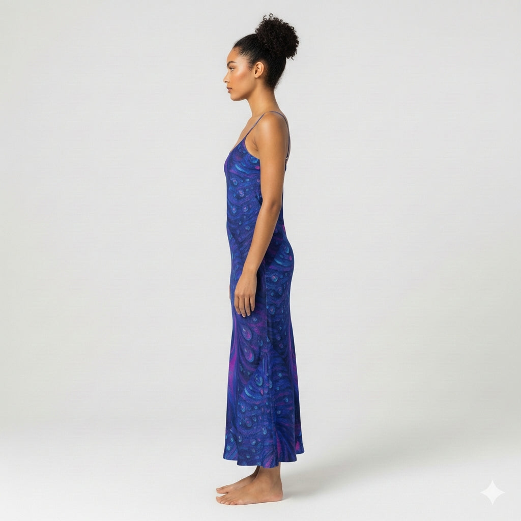 Bias Slip Dress Blue Blue Peacock Feather