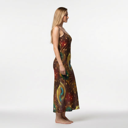 Bias Slip Dress Golden Peacock Feather