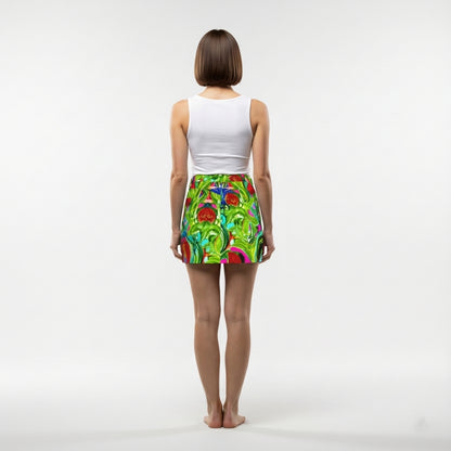 Denim Mini Skirt in Abstract Watercolor Print
