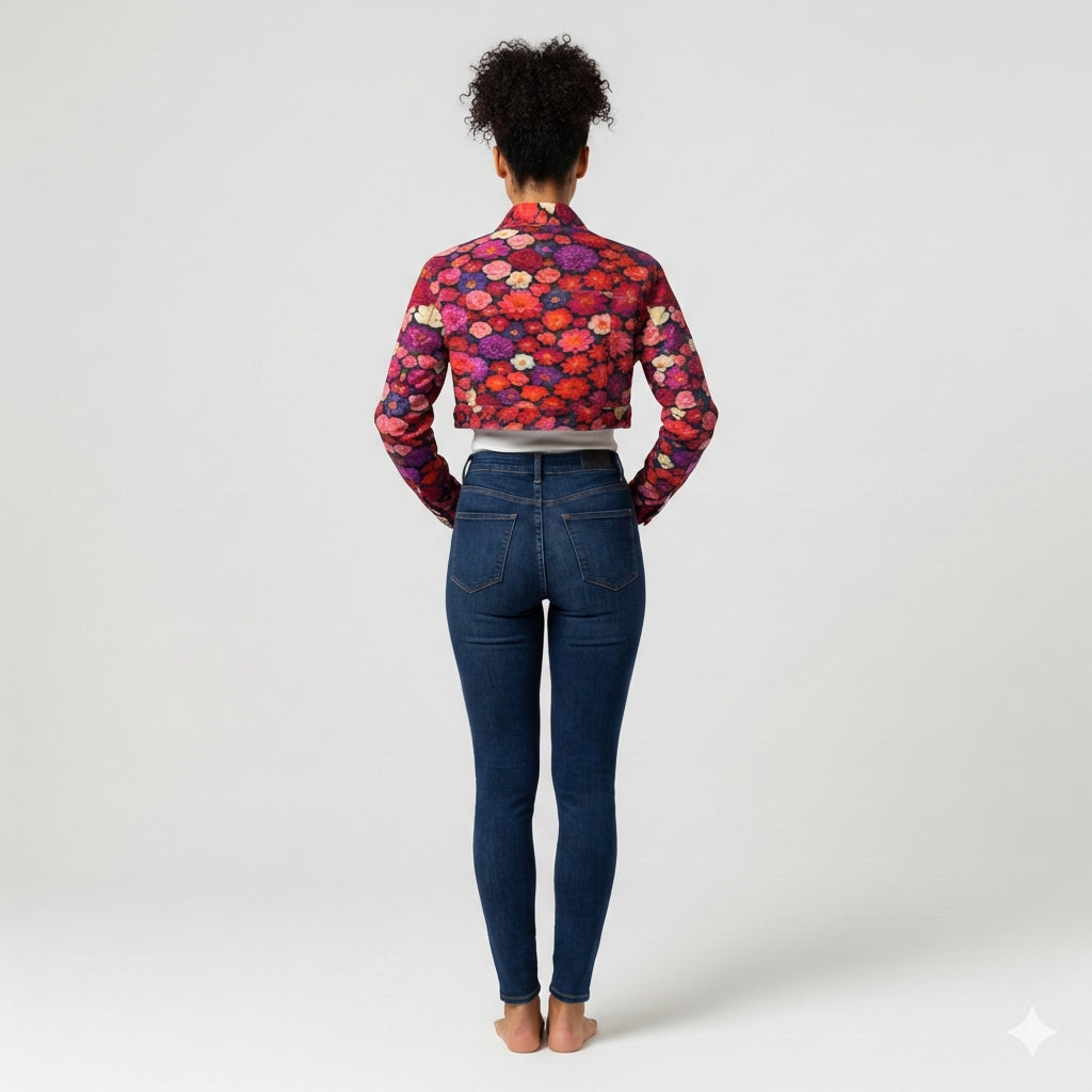 Cropped Jean Cotton Jacket Flower Bed