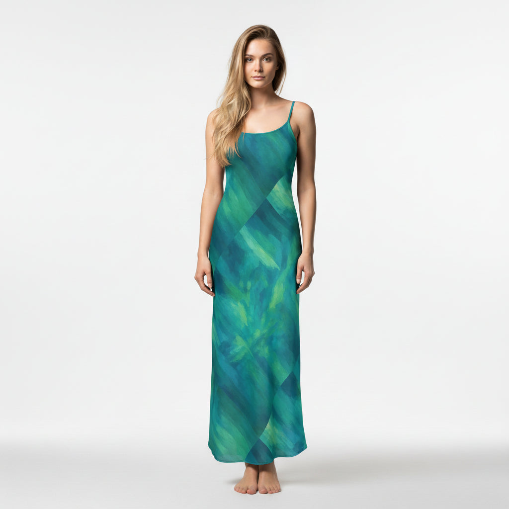 Bias Slip Dress Turquoise Watercolors