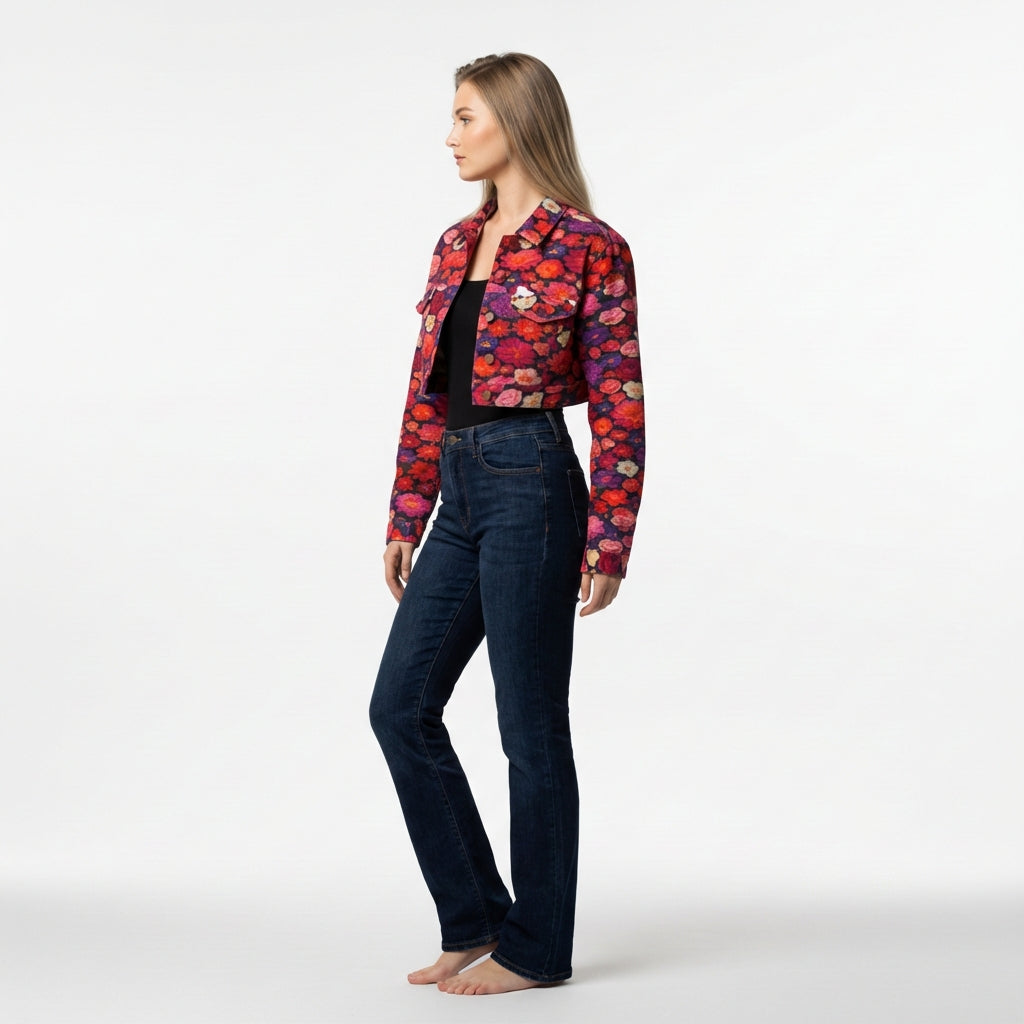 Cropped Jean Cotton Jacket Flower Bed