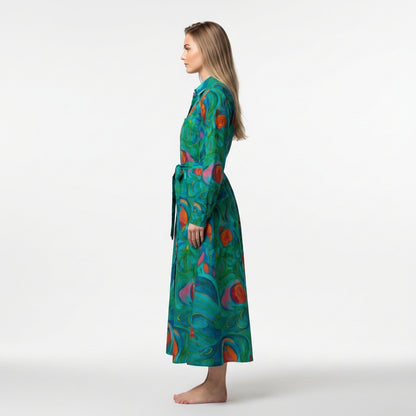 Button Front Shirt Dress Floral Swamp in Lightweight Cotton Poplin