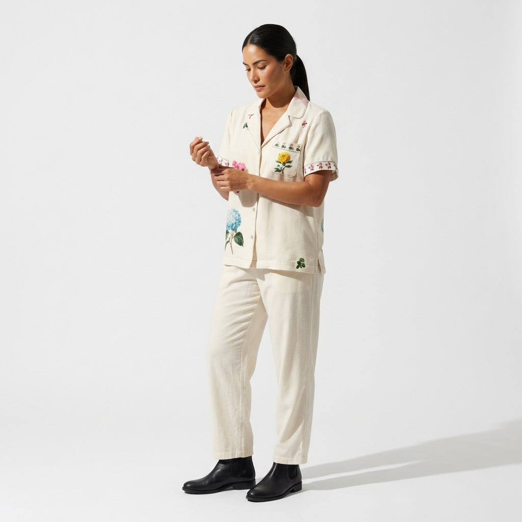 Beige - Floral - PJ Top 