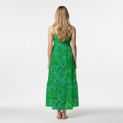 Maxi Dress – Lightweight Cotton Poplin Green Noodles 