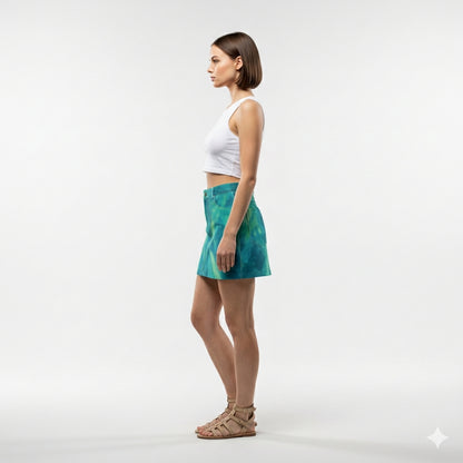 Denim Mini Skirt Turquoise Watercolors