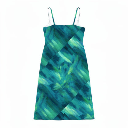 Bias Slip Dress Turquoise Watercolors