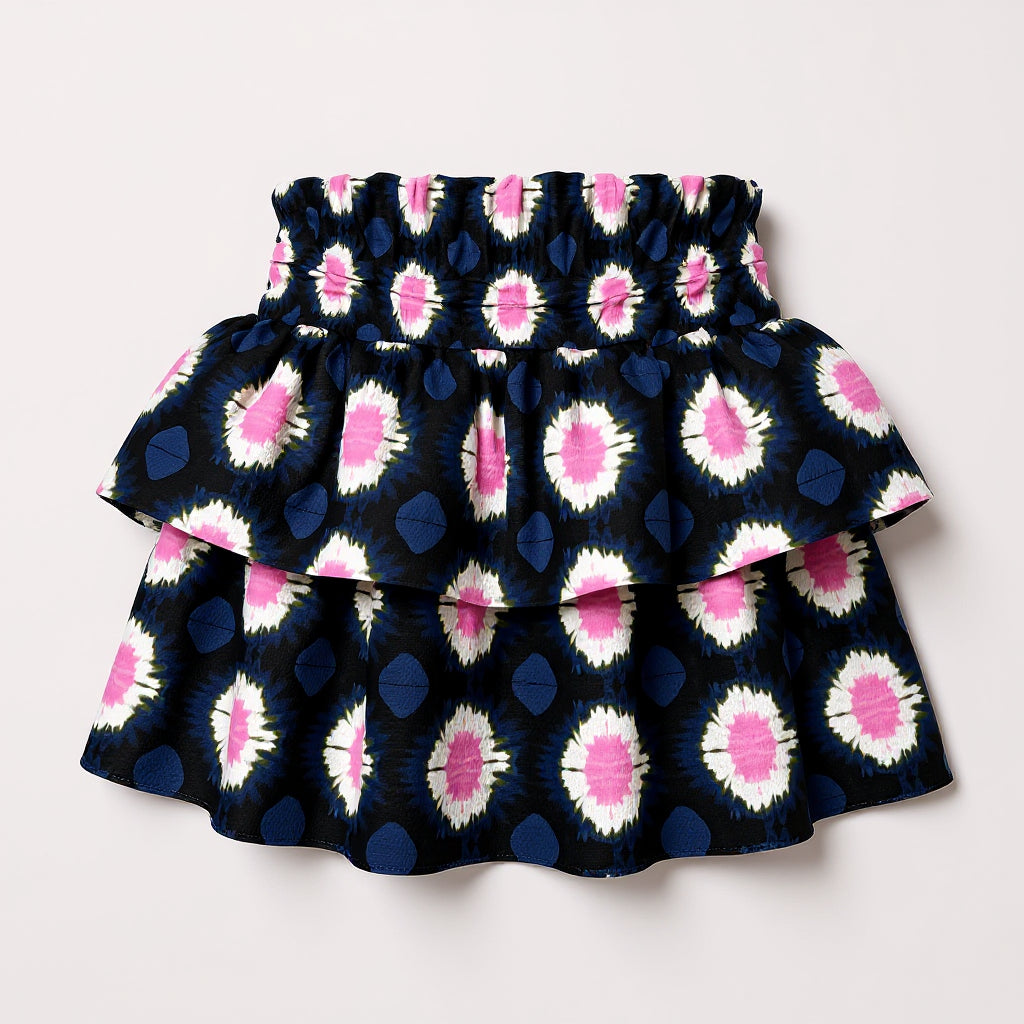 Kid's Smocked Ruffle Skirt in Ink Tie Dye