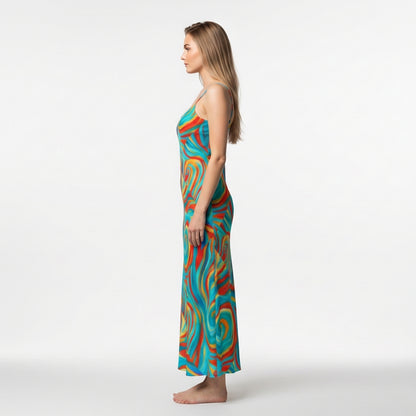 Bias Slip Dress Cyan Swirls