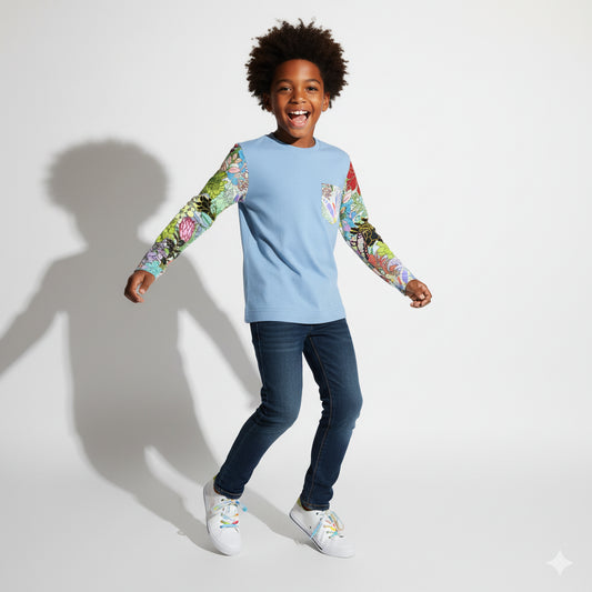 Unisex Blue and Floral print Long Sleeve