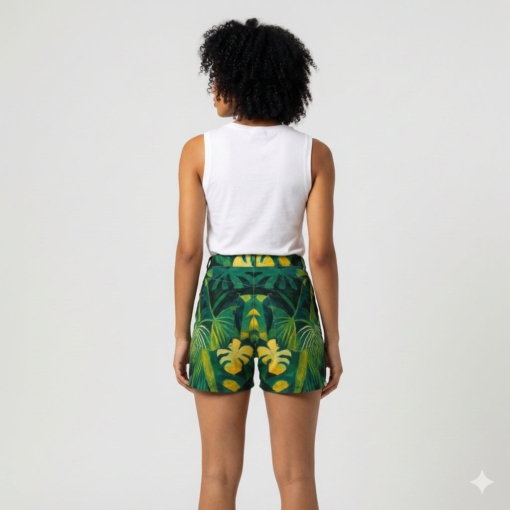 Regular Jean Shorts Green Leaves