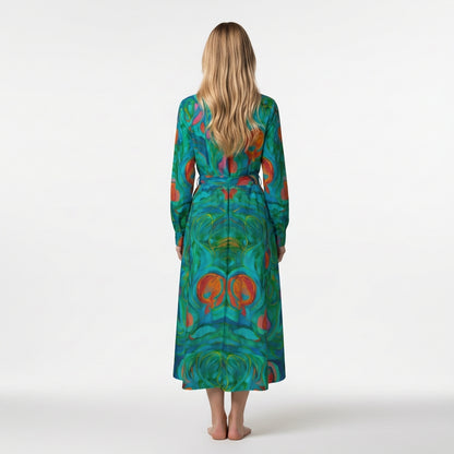 Button Front Shirt Dress Floral Swamp in Lightweight Cotton Poplin