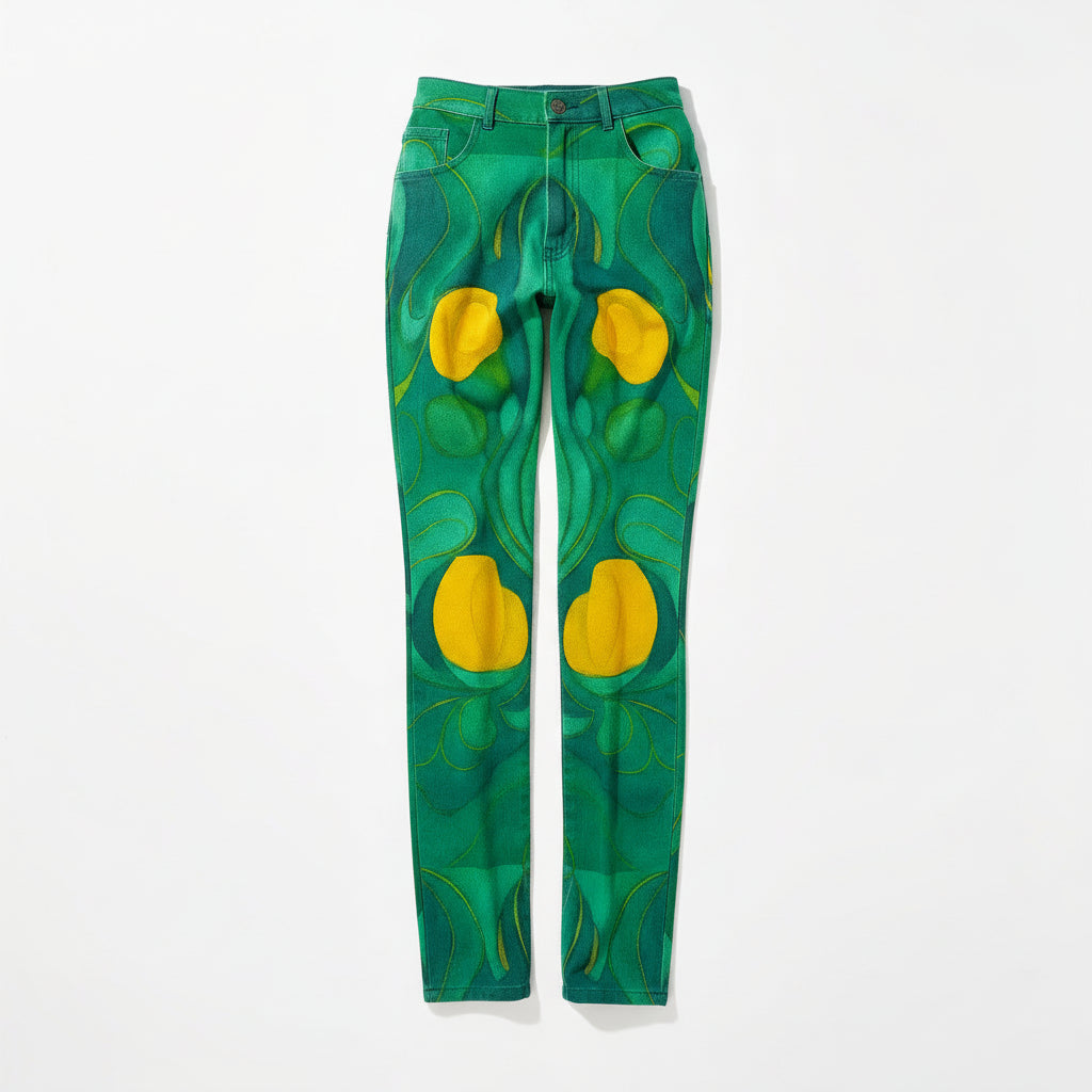Skinny Jeans Yellow Flowers — Slim Jeans in Heavyweight Stretch Cotton Denim