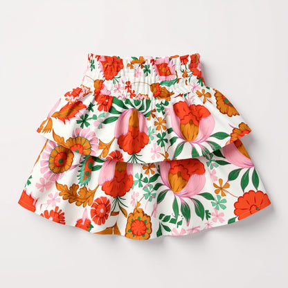 Kid's Smocked Skirt in Ecru Dutch Blossom