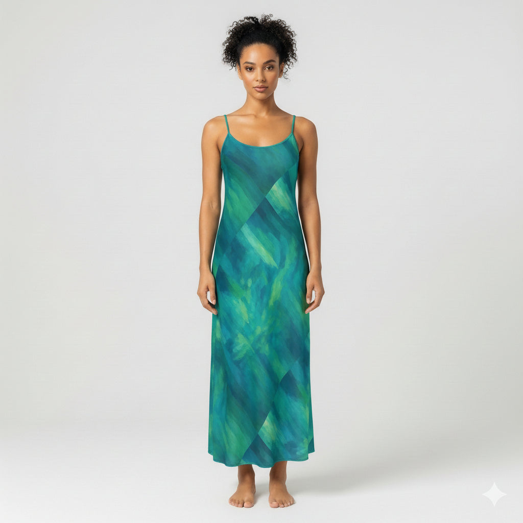 Bias Slip Dress Turquoise Watercolors
