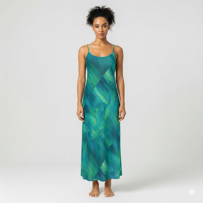 Bias Slip Dress Turquoise Watercolors