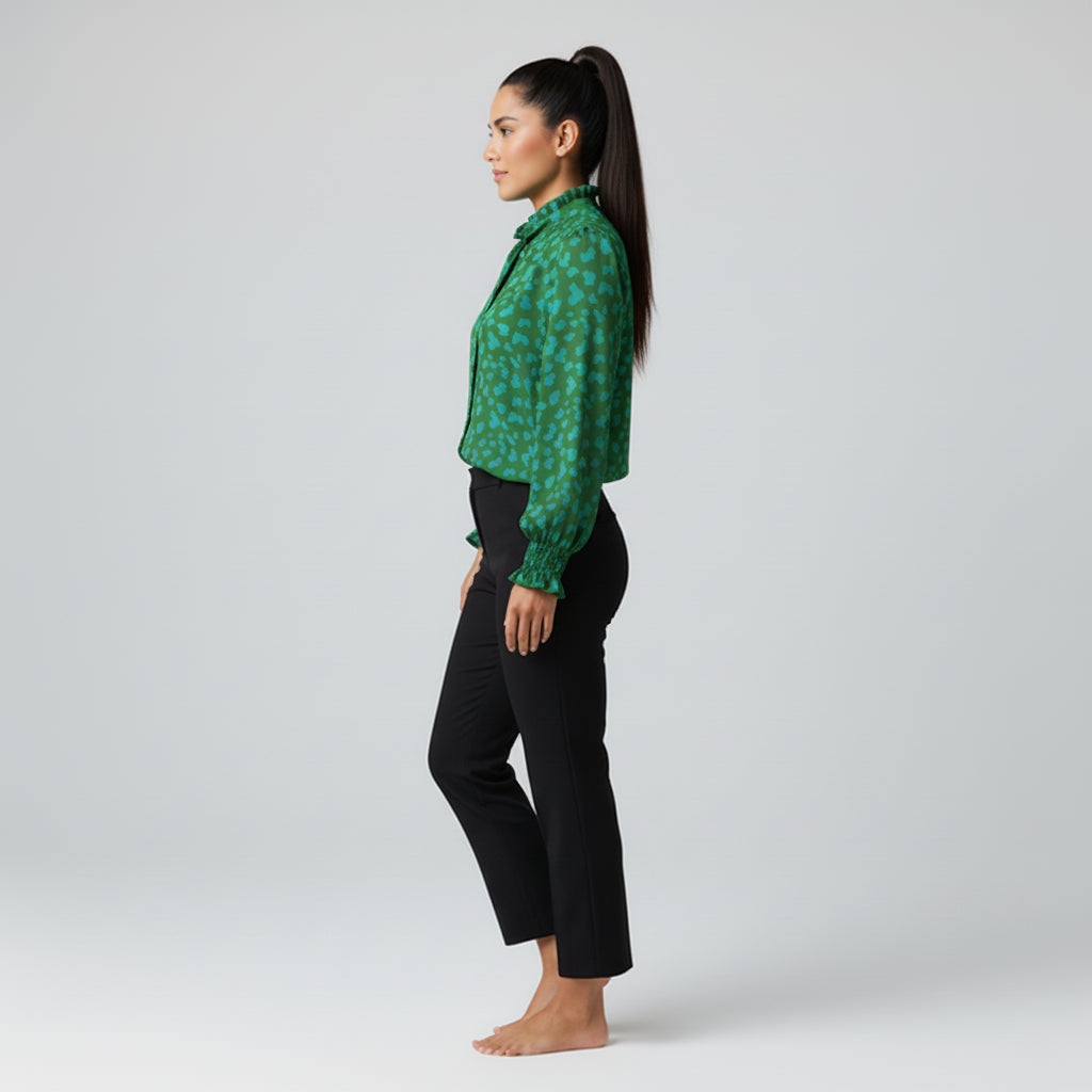 Women's Teal & Green Tied Neck Blouse