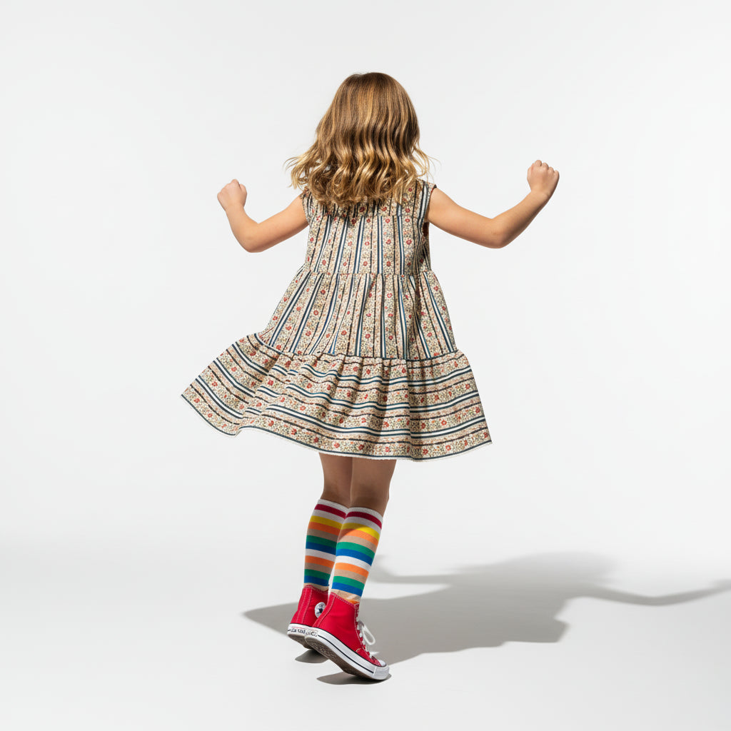 Girl Floral Stripe Corduroy Dress