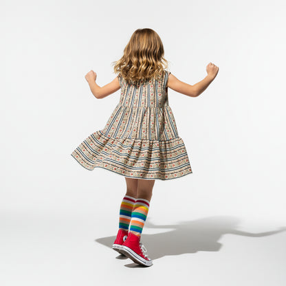 Girl Floral Stripe Corduroy Dress