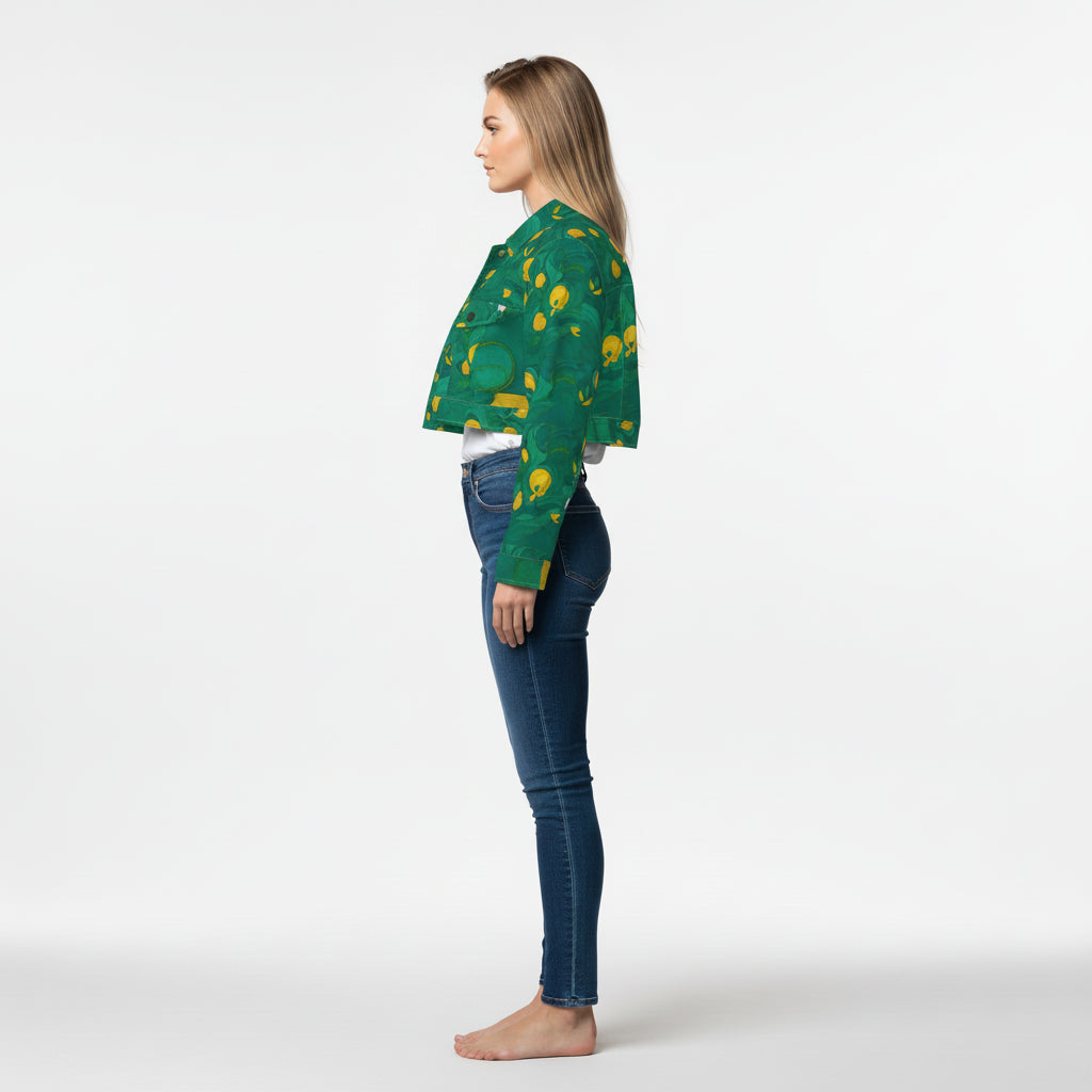 Cropped Jean Cotton Jacket Yellow Flowers