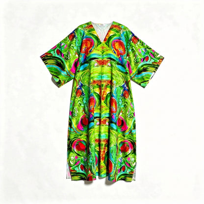 Caftan Water Lilies 2 in Lightweight Organic Cotton Voile
