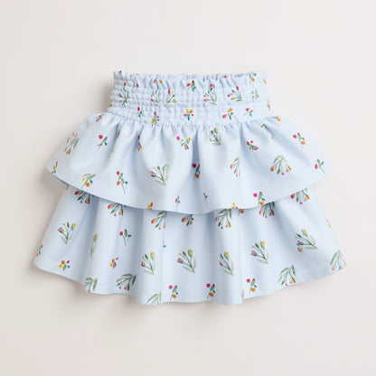 Kid's Smocked Ruffle Skirt in Sky Blue Primrose