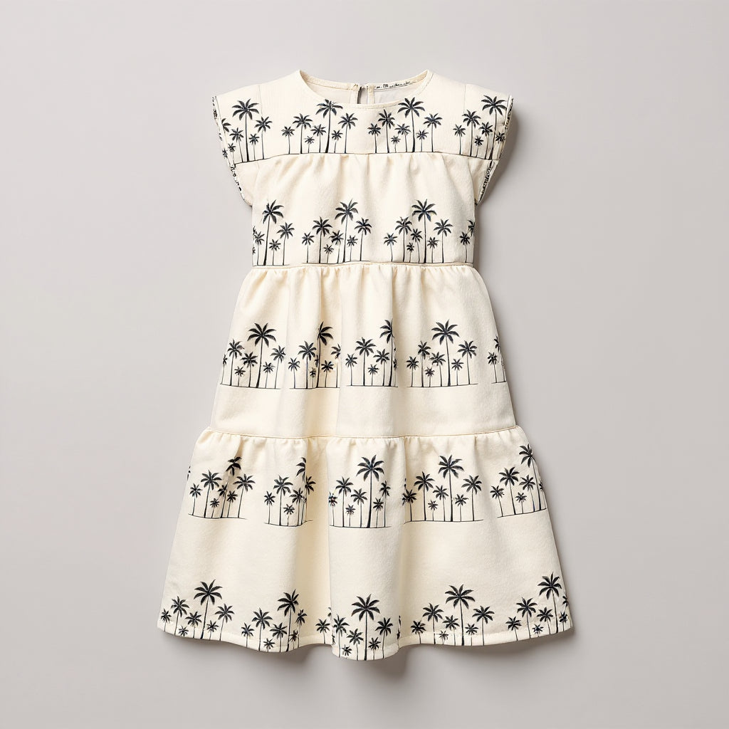 Tropical Palm Print Dress for Girls