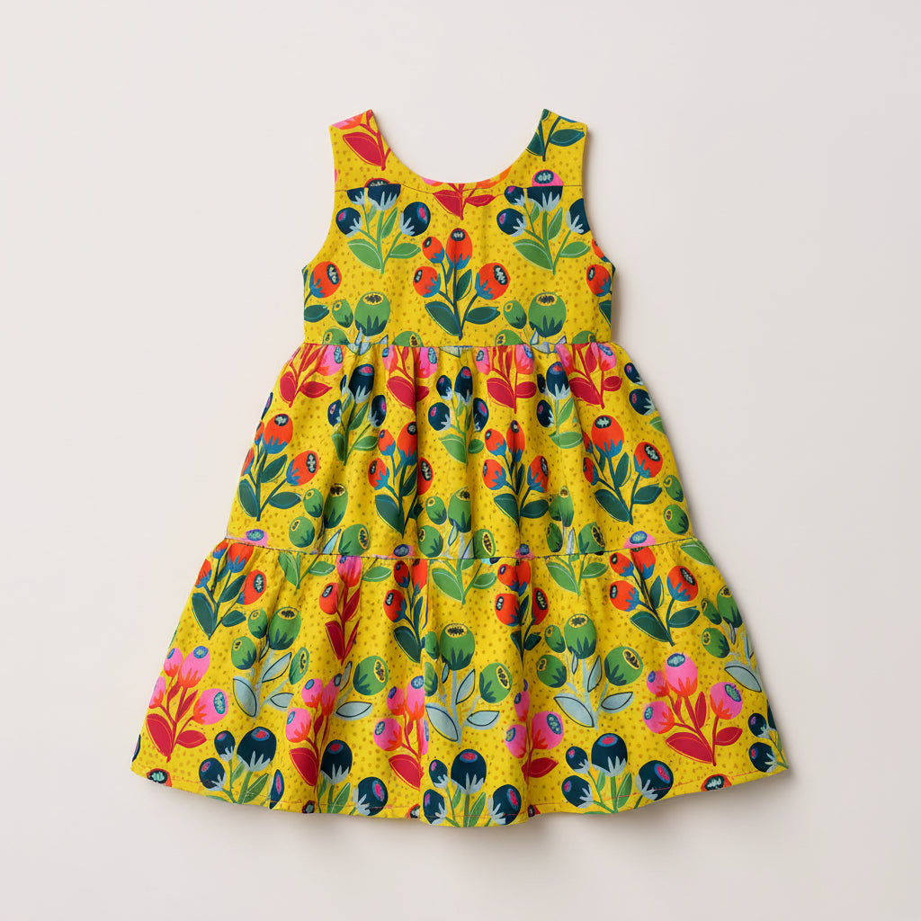 Little Lizzie Ruffle Dress - Lined - Dotted Yellow