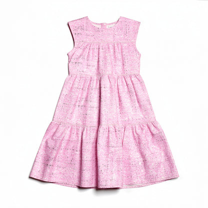 Ruffle Dress without Lining in Lightweight Cotton Poplin – Lilac Floral Speckle