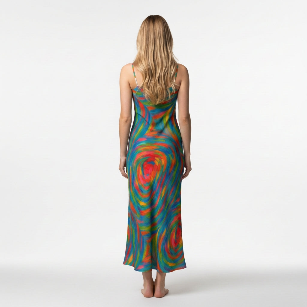 Bias Slip Dress Rainbow Circles
