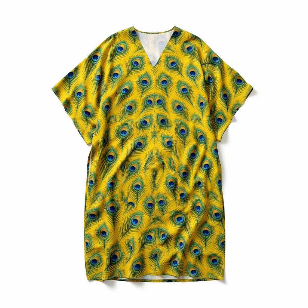 Caftan Yellow Flowers in Organic Cotton Voile