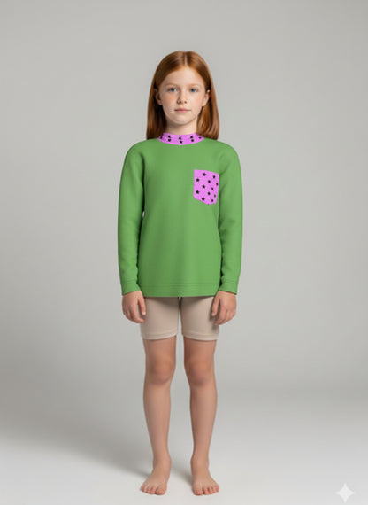 Long Sleeve Pocket T-Shirt in Green with Star Detail