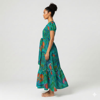 Ruffle Hem Dress Floral Swamp