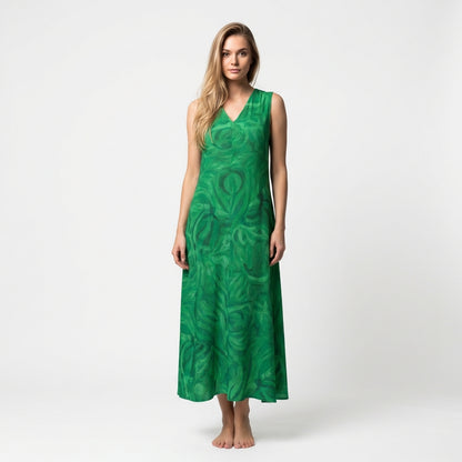 V-Neck A-Line Dress Dark Green Noddles