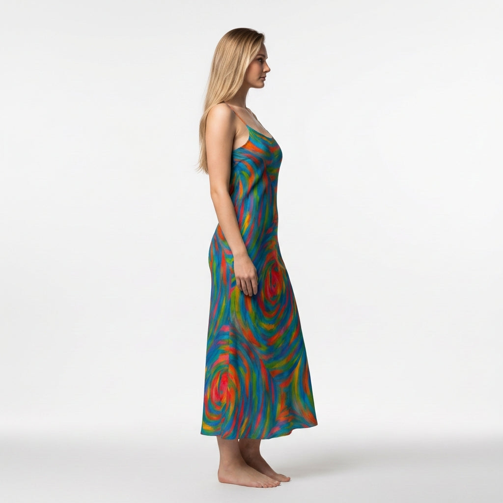 Bias Slip Dress Rainbow Circles