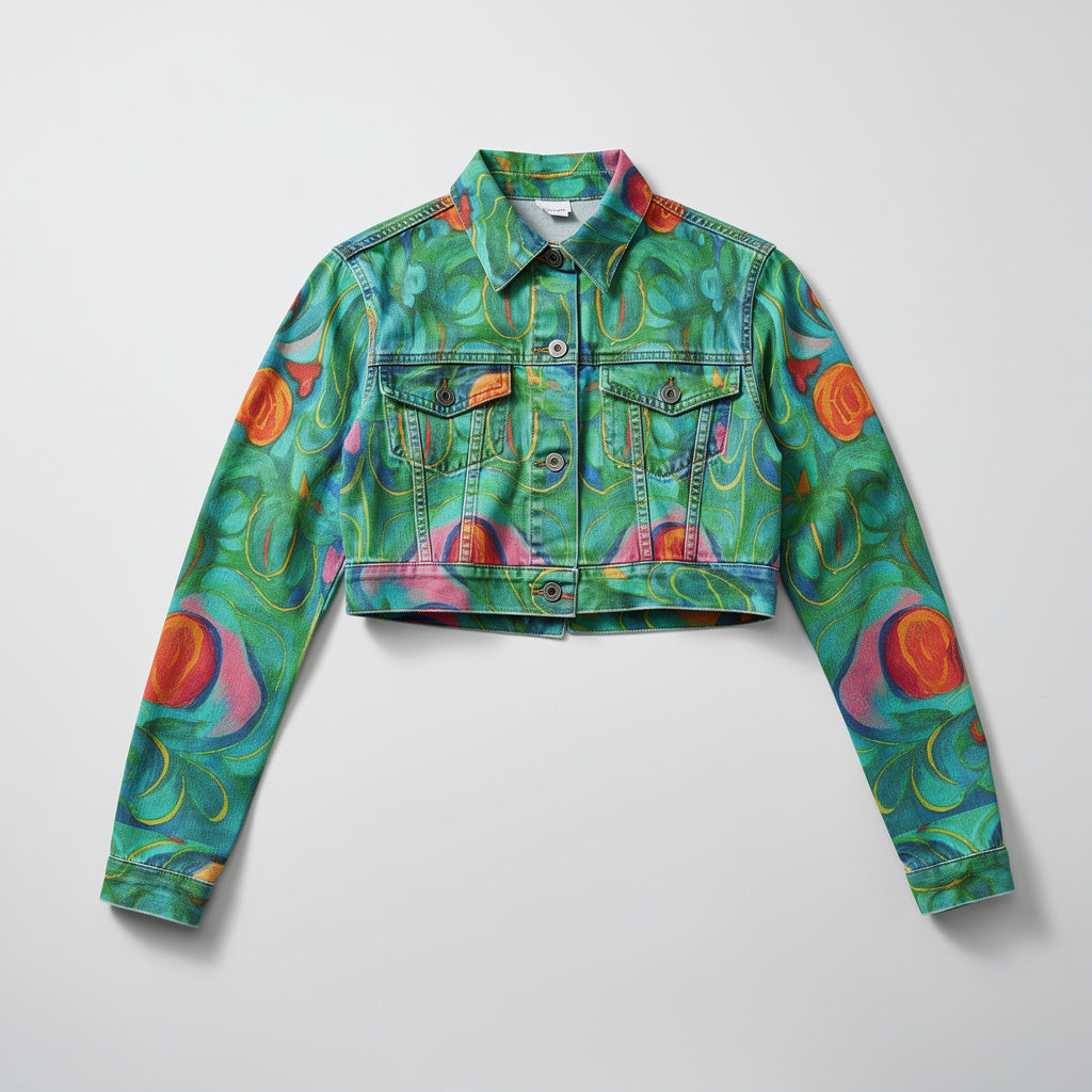 Cropped Jean Cotton Jacket Floral Swamp